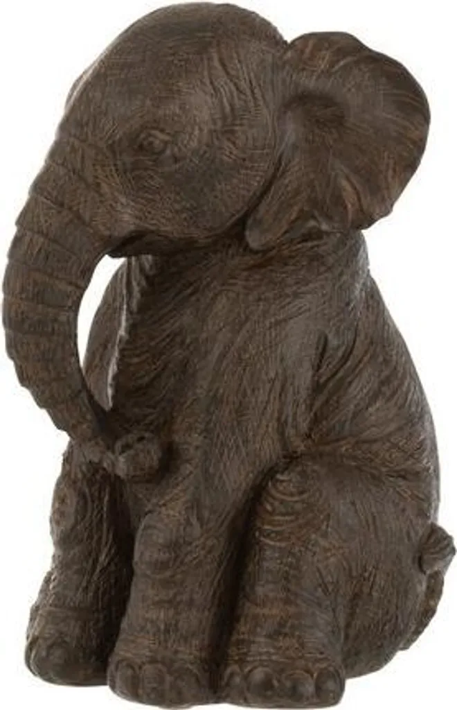 Statue Eléphant Assis J-Line en Polyrésine Marron Foncé Déco Design