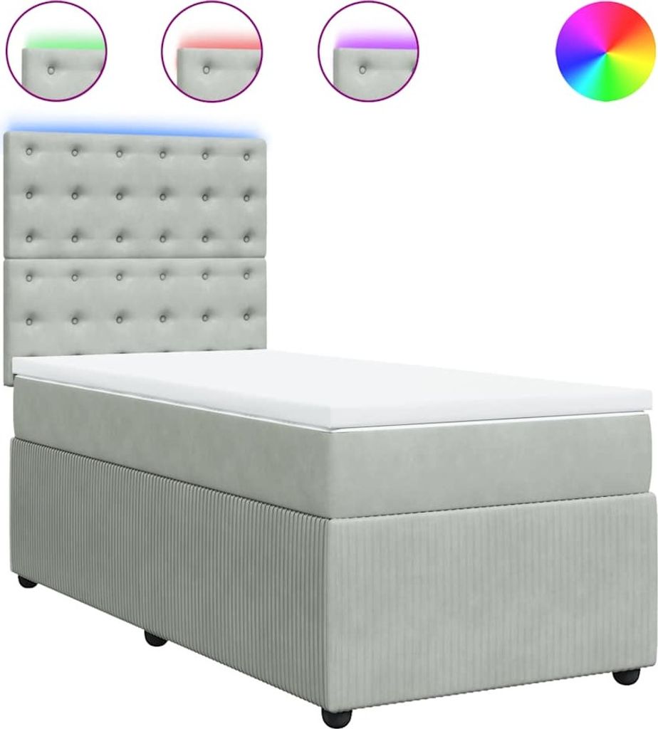 vidaXL Boxspringbett mit Matratze Hellgrau 100x200 cm Samt