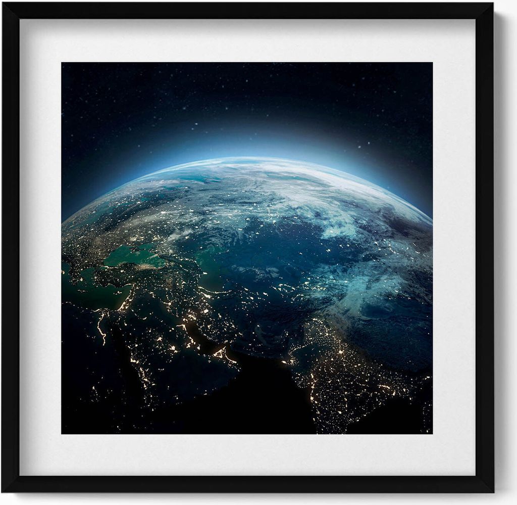 Blick auf die Erde aus dem Weltraum– Wandbild mit Rahmen – Gerahmtes Bild – Wanddekoration – 50x50 cm – Schwarz Rahmen