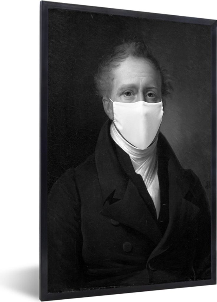 MuchoWow Gerahmtes Poster Daniel Francis Schas mit weißem Mundschutz - Gemälde von Alexandre Jean Dubois Drahonet - schwarz-weiß 60x90 cm - Po...