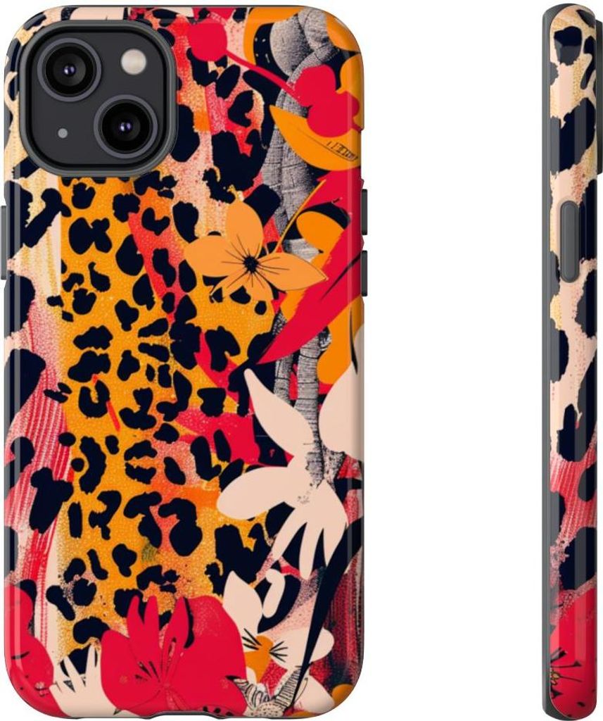 Abstraktes Blumen- und Animal-Print-Muster – Hülle Kompatibel mit iPhone 14 Plus