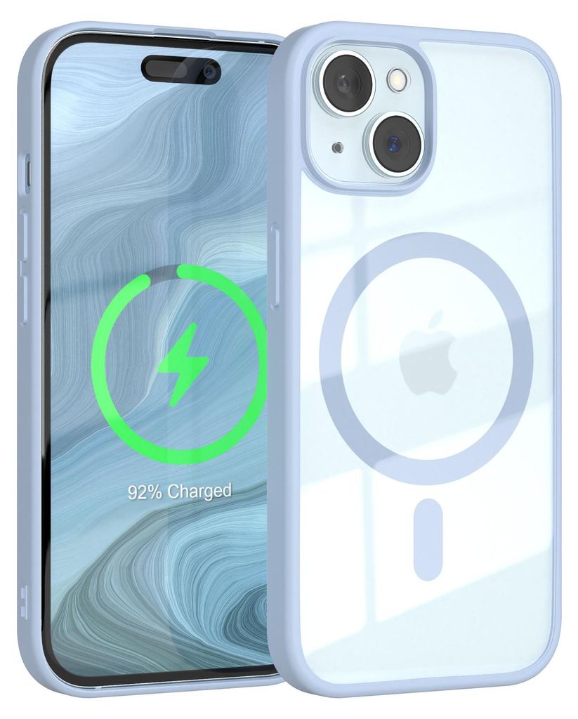 EAZY CASE Clear MagSafe Case für Apple iPhone 15, Qi-Charging, Silikon mit Kameraschutz, Bumper Case in Blau