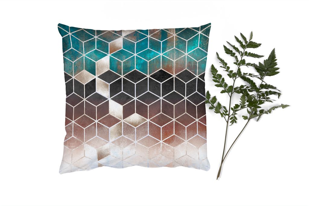 MuchoWow Zierkissen Sofakissen Wohnzimmer Dekokissen 40x40 cm Abstrakt - Würfel - Gold - Muster - Luxus - Foto Kissen - Schlafzimmer Dekoration