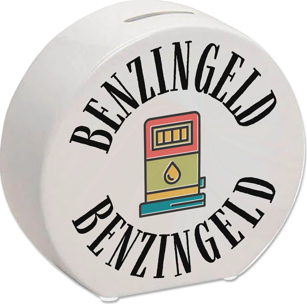 Benzingeld Spardose in weiß mit Tanksäule