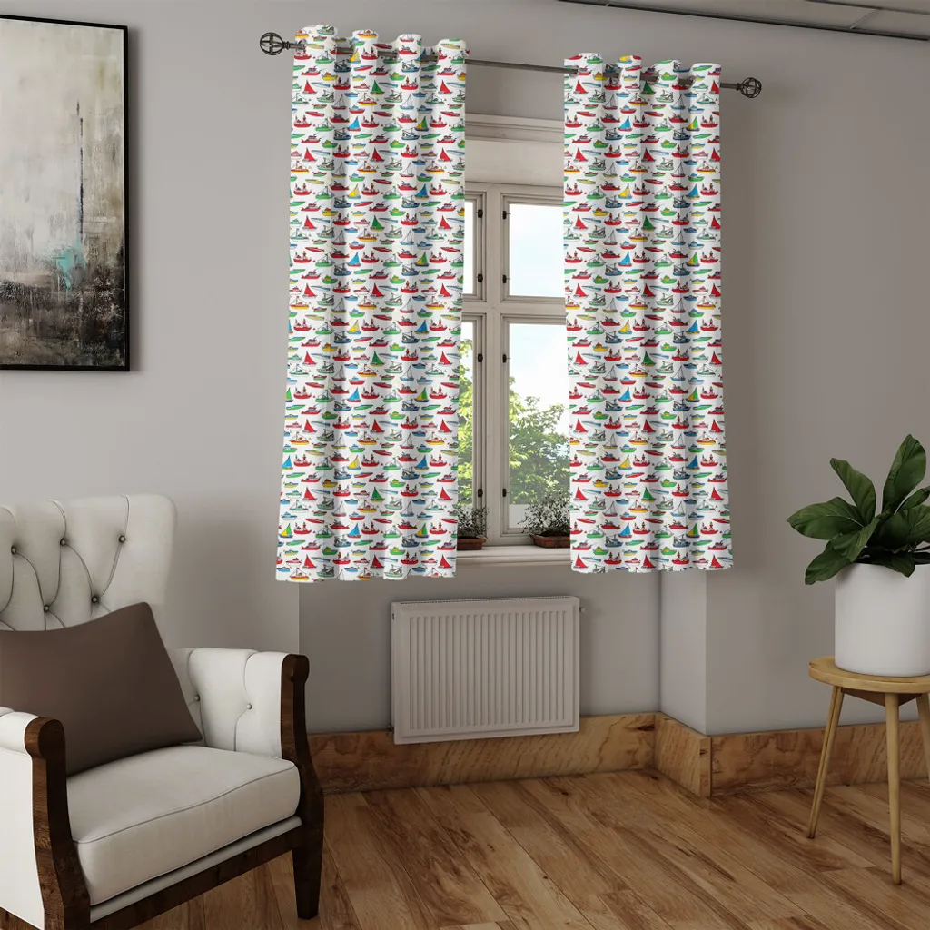 ABAKUHAUS Tenda con occhielli nautica, mazzo di contenitori colorati motoscafo peschereccio peschereccio a strascico concetto di imbarcazione, tende decorative a 2 pannelli per finestre, 280 cm x 245 cm, multicolore - 7