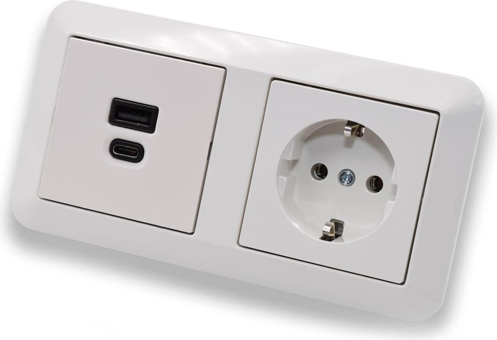 EBROM USB-C und USB-A Unterputz Steckdose/Lader, 45+15 Watt Leistung – Schnellladefunktion für Wearables, Smartphones Tablets – mit Steckdose ...