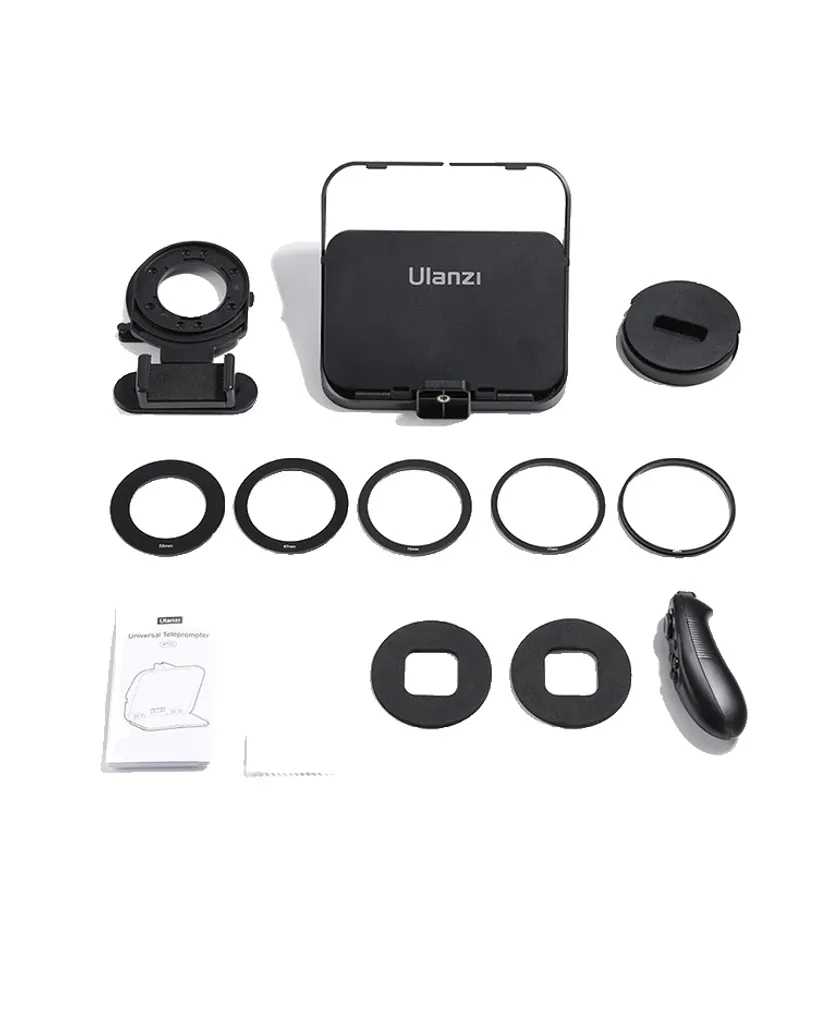 Téléprompteur smartphone et caméra DSLR avec bagues de serrage d'objectif