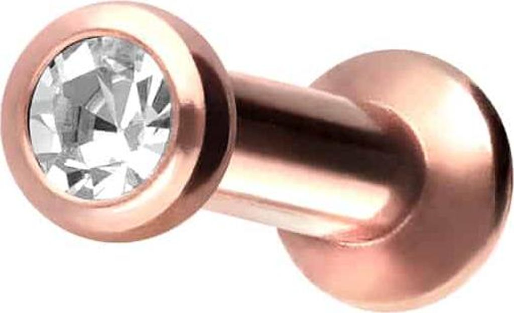 Ohrpiercing, Nasenpiercing Chirurgenstahl Triple Piercing Mini Labret mit Innengewinde FLAT-DISC + KRISTALL RoséGold Stablänge: 5mm | Discgröße...