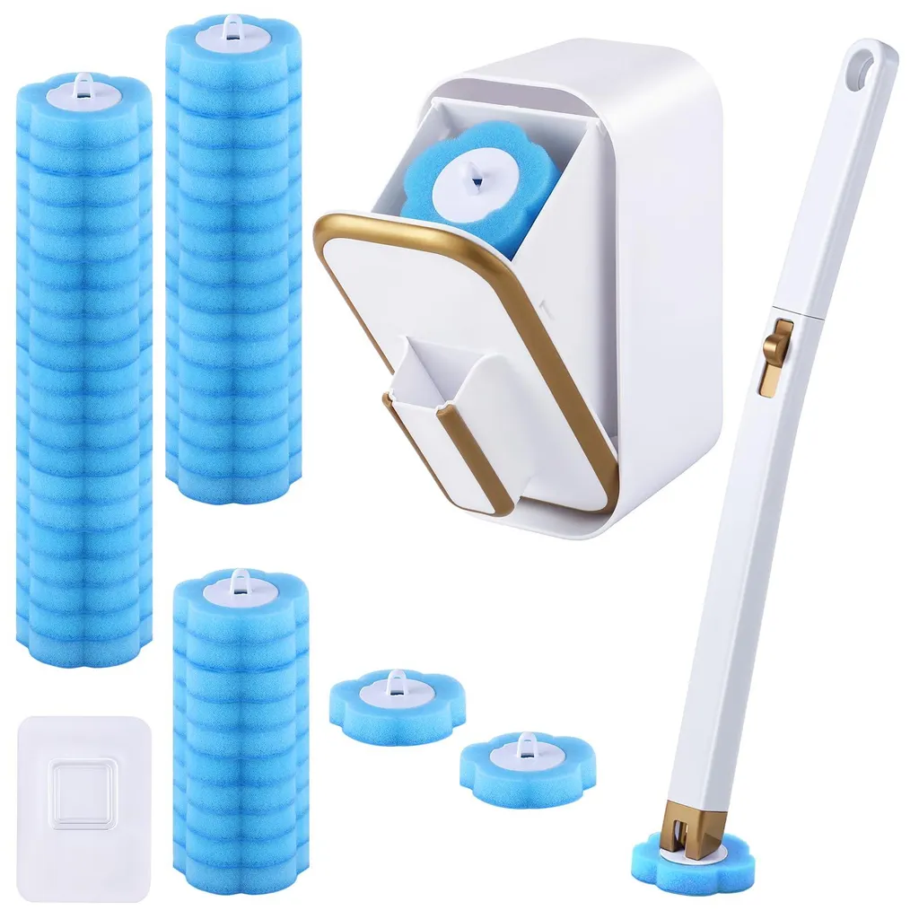 Brosse de toilettes jetable contre bactéries, avec 48 têtes et support