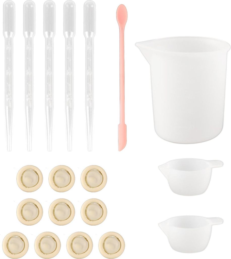 Silikon-Messbecher-Werkzeugset, Spatel, Fingerhandschuhe, Pipetten, Epoxidharz-Mischset zum Basteln, 19-teiliges Set, Rosa