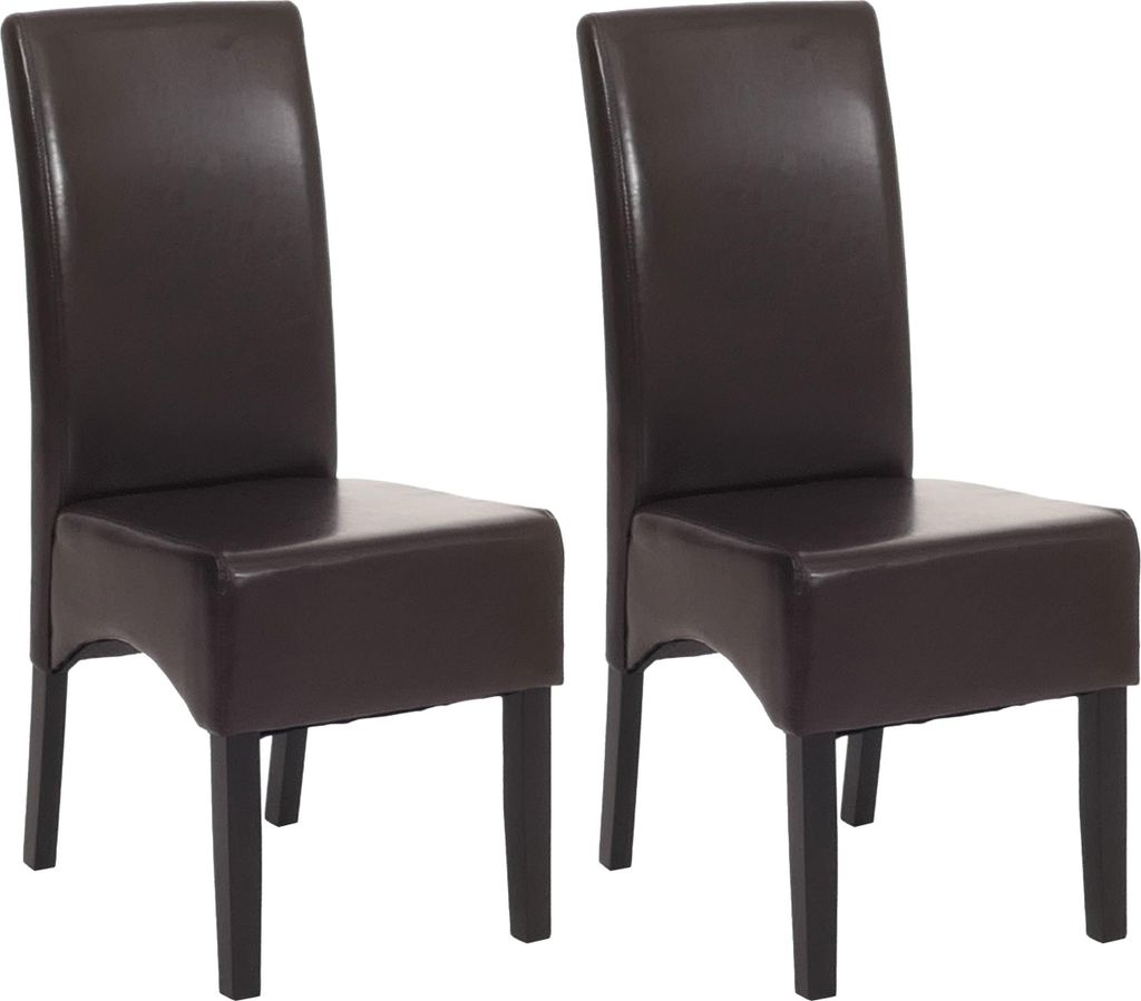 2er-Set Esszimmerstuhl Stuhl Küchenstuhl klassisch und zeitlos | HxBxT 90x43x56cm | Sitzhöhe 45cm | Leder | dunkle Beine | Braun