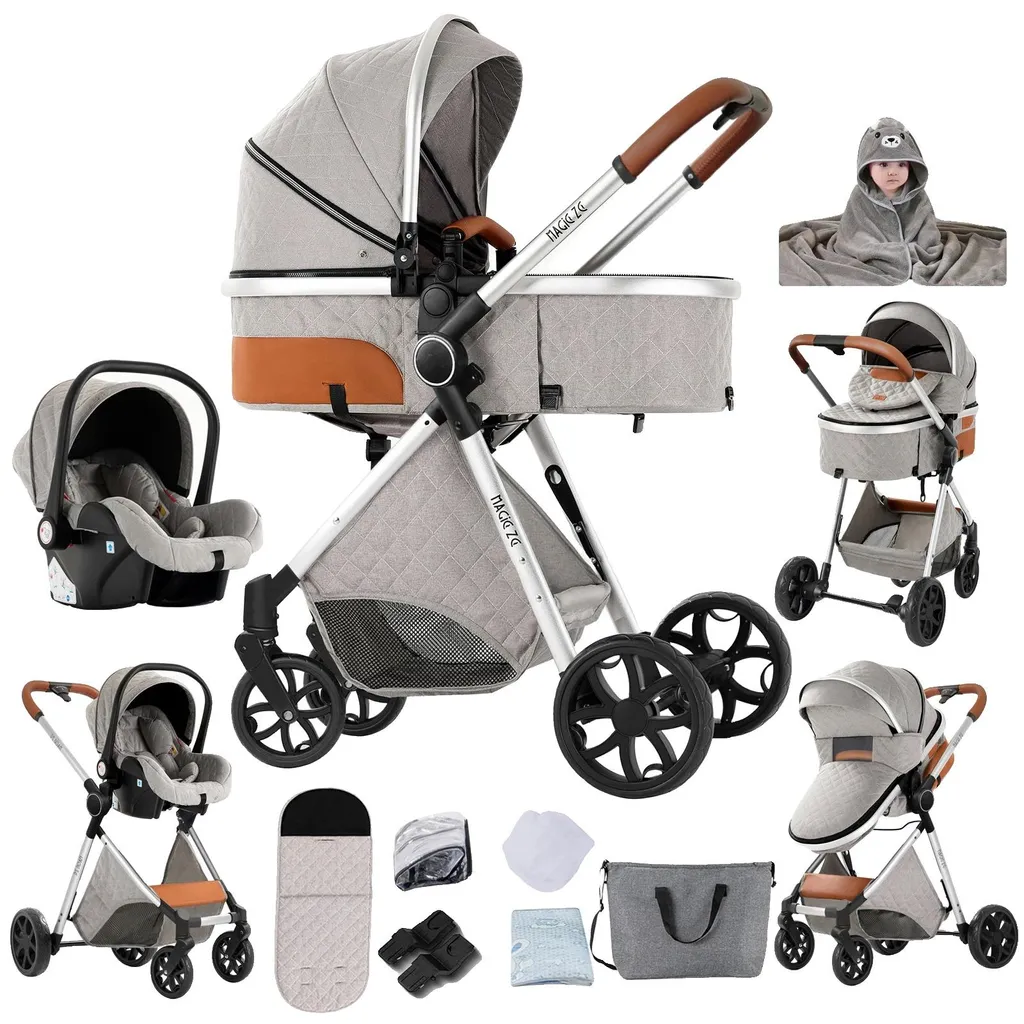 Poussette canne pliable XV9 avec roues à amortisseurs - Gris Clair