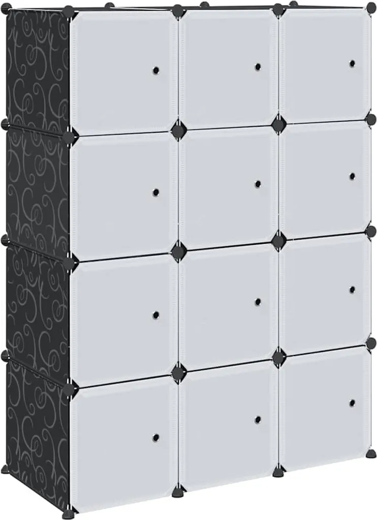 Armoire de rangement modulable 12 cubes avec barres de penderie noir