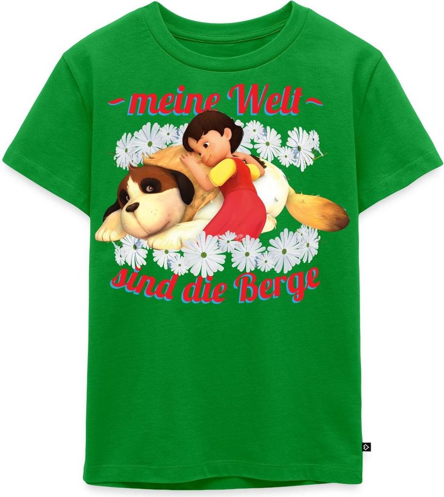Spreadshirt Heidi Meine Welt Sind Die Berge Spruch Kinder Premium T-Shirt, 122/128 (6 Jahre), Grün
