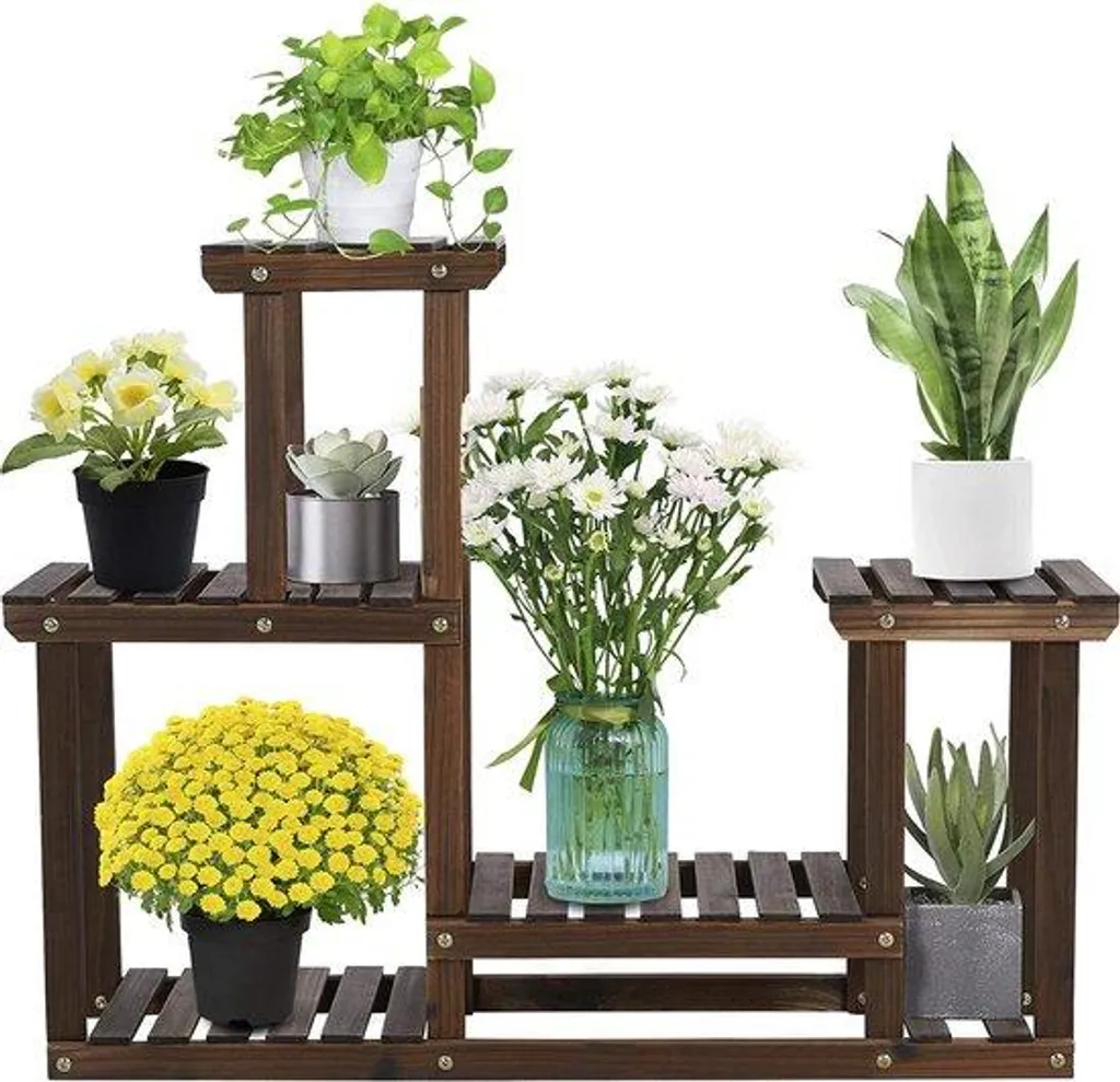 Étagère à fleurs en bois à niveaux 95x25x73cm pour balcon et jardin