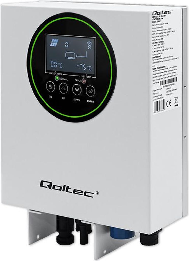 Qoltec Wechselrichter Solar-Warmwasserbereiter ECO Solar Boost | MPPT | BYPASS | LCD | 3 kW/4 kW | WLAN