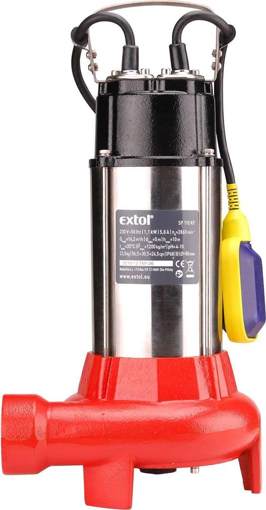 EXTOL PREMIUM Schlamm-Tauchpumpe mit Schneidemesser, 1100W, 16200l/h=270l/min