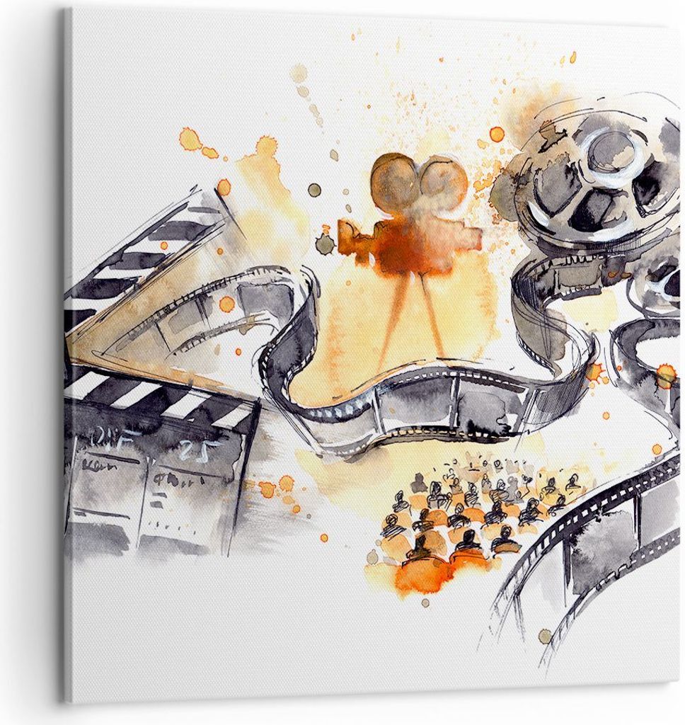 Bild auf Leinwand - Leinwandbild - Film Projektor Illustration - 60x60cm - Wand Bild - Wanddeko - Leinwanddruck - Bilder - Kunstdruck - Wanddekorat...