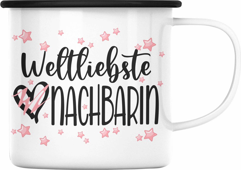 Trendation - Beste Nachbarin Emaille Tasse Geschenk Geburtstag Freundin Lieblings Nachbarin Geschenkidee Weltliebste Nachbarin Abschied Abschiedsge...