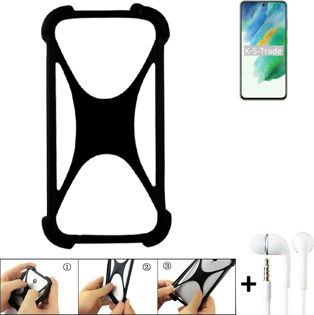 K-S-Trade Handy-Hülle + headphones kompatibel mit Samsung Galaxy S21 FE SD888 Schutz-Hülle Bumper Silikon Cover Case Silikoncase Silikonbumper TPU