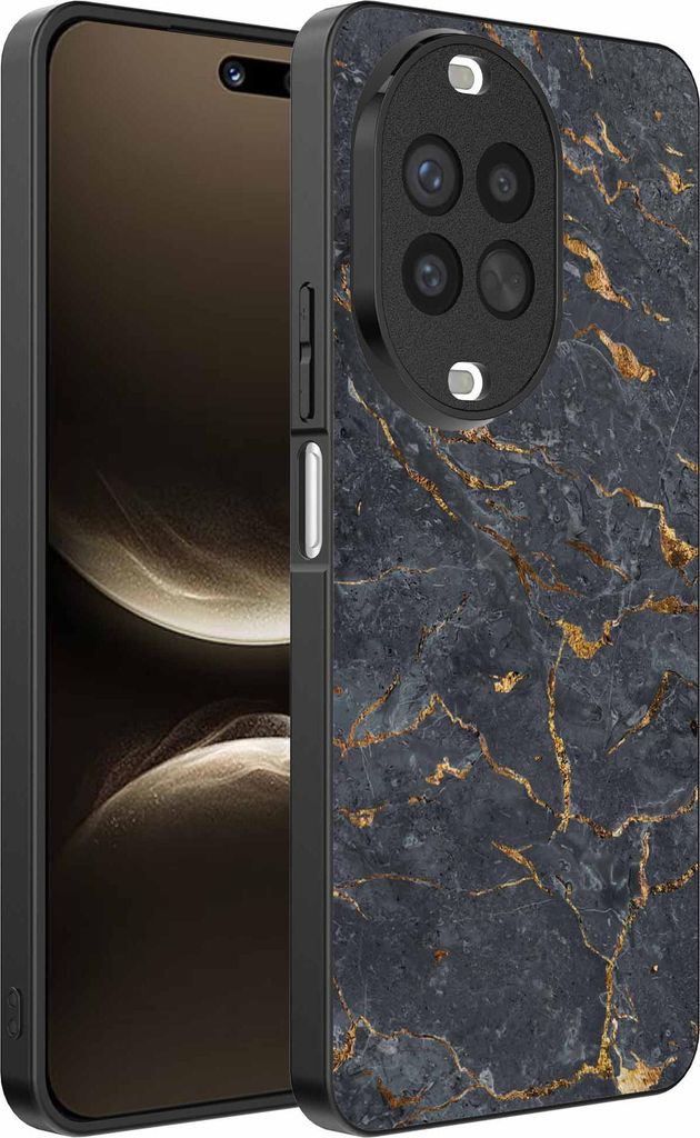 Fit für Huawei Nova 14 Ultra Telefon Fall mit Grau Gold Marmor Print - TPU Backcover Fall Grau Gold Marmor Design - Schwarz - Smartphonica