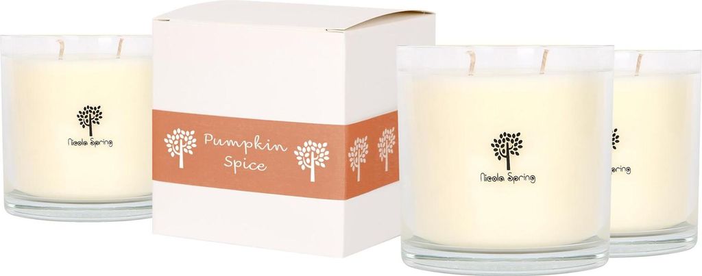 Nicola Spring Duftkerzen aus Sojawachs – 400 g – Kürbisgewürz – 3er-Pack