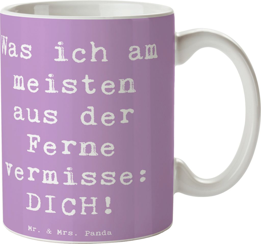Mr. & Mrs. Panda Tasse Spruch Heimweh Dich - Lavendeltraum - Geschenk, Gefühl, Motivation, Nähe, Teetasse, Kaffeepott, Handgemacht, Zitat, Kaffee...