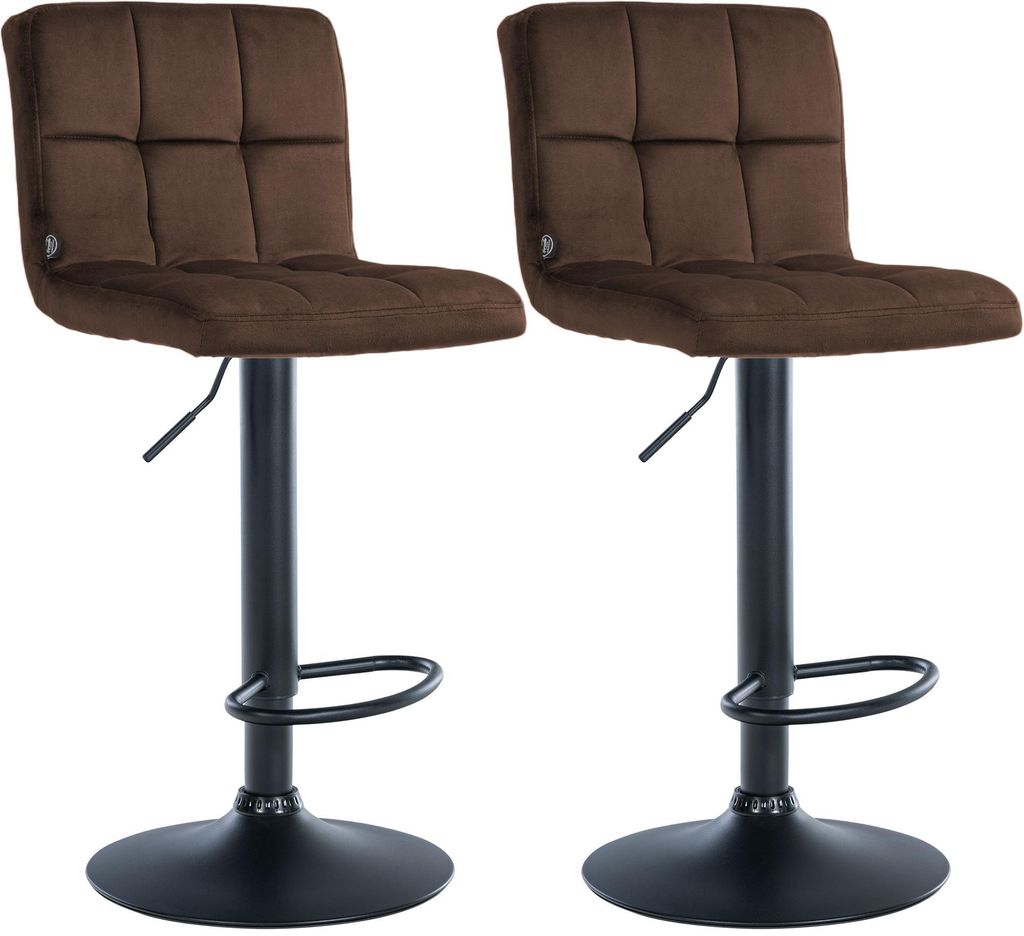 CLP 2er Set Barhocker Peru Samtbezug höhenverstellbar drehbar mit Rückenlehne braun Gestell Farbe schwarz