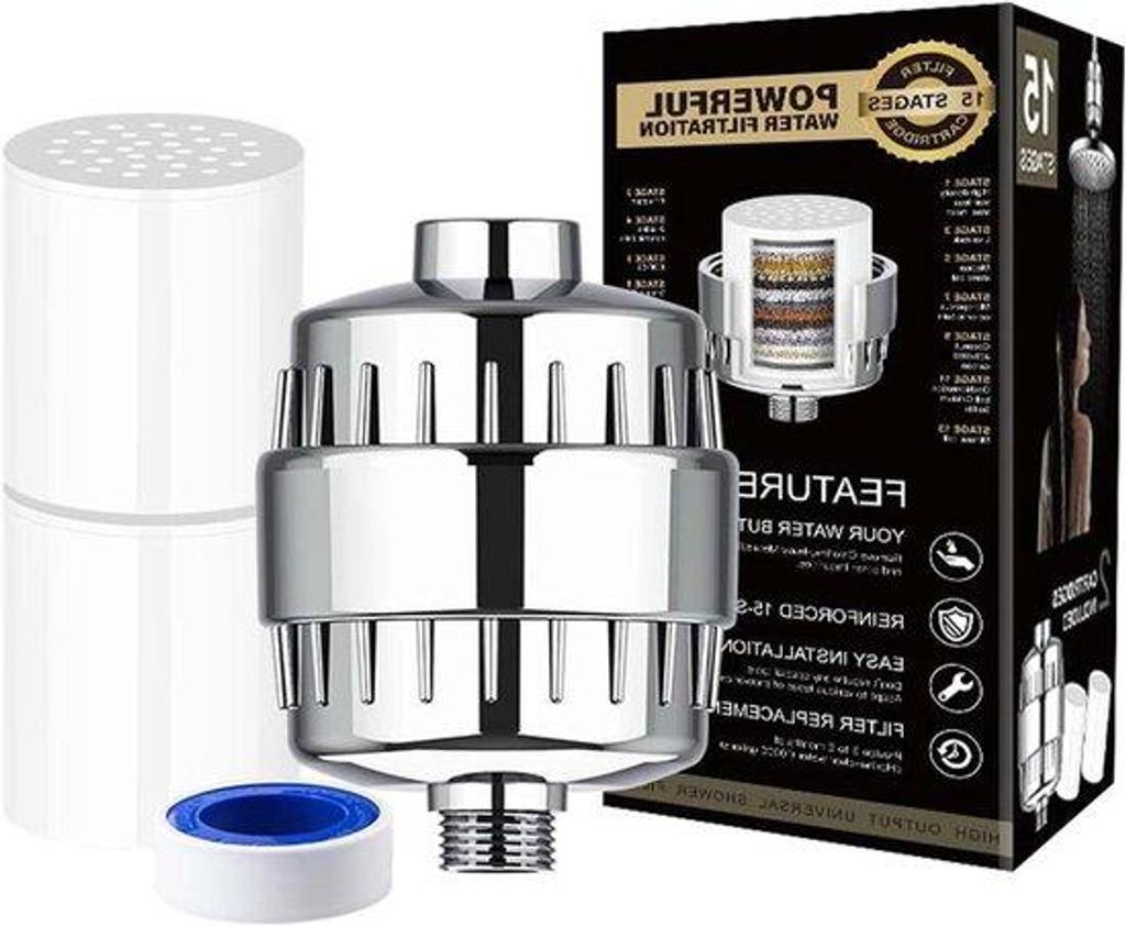 Duschfilter mit 34 Stufen für hartes Wasser und Kalkfilter, entfernt Chlor und Schwermetalle