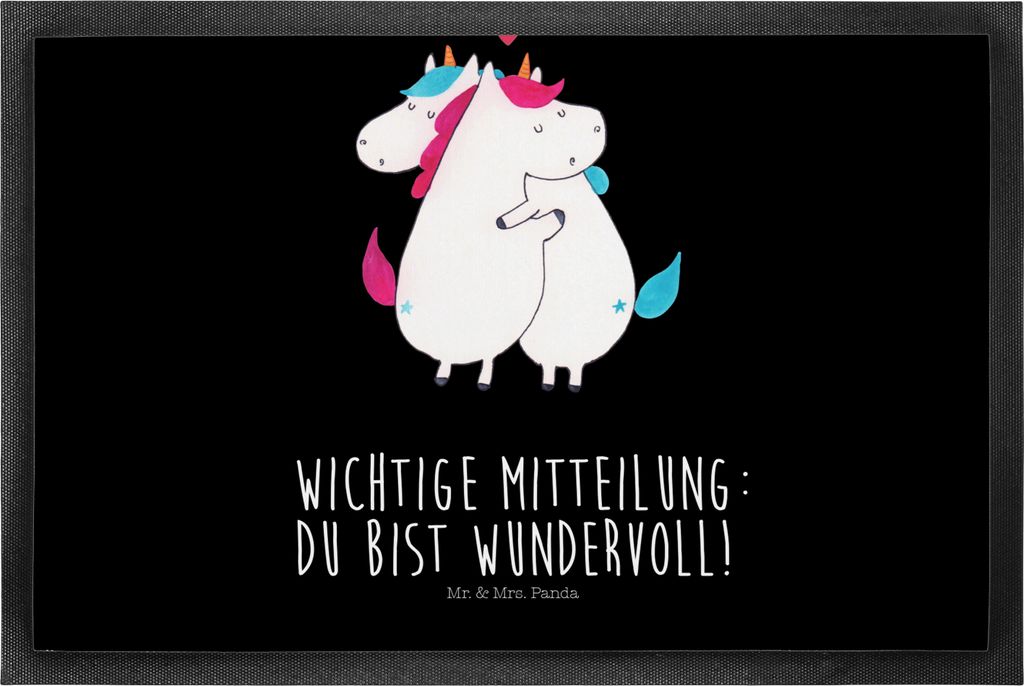 Mr. & Mrs. Panda fußmatte Einhorn Mitteilung 50 x 75 cm - Schwarz - Geschenk, Unicorn, Partner, bodenmatte, Schmutzmatte, Spruch, Sauberlaufmatte,...
