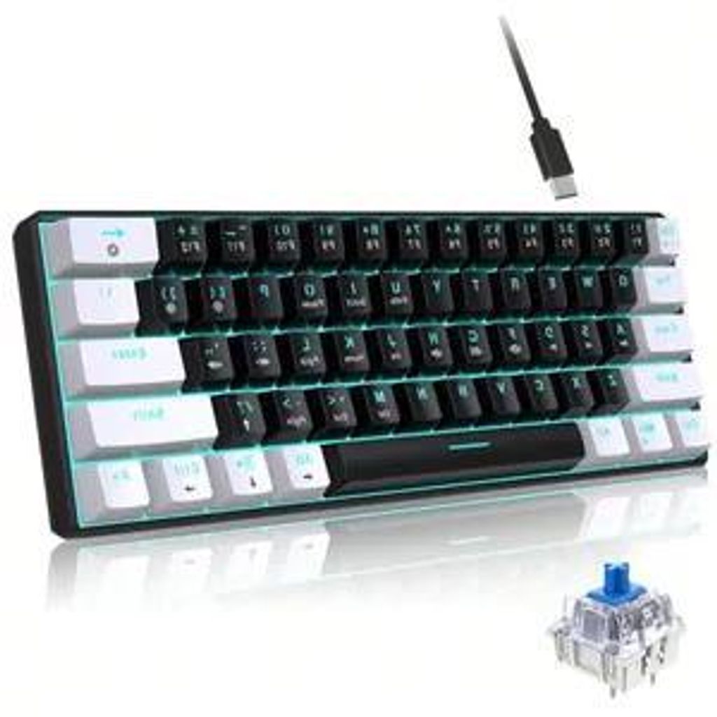 60% Gaming Tastatur 61 Tasten Kabelgebunden, RGB Beleuchtung, USB, Kompakt Mini Keyboard, Mechanisches Tippgefühl, Kompatibel mit PC Laptop