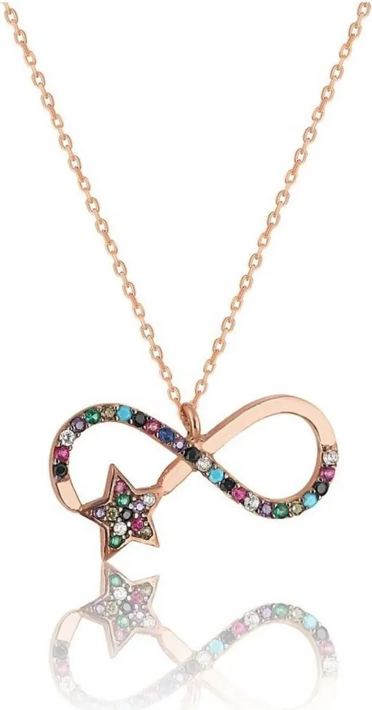 Collier Femme Infini en Argent Massif et Zircone Noire Doré à l'Or Rose