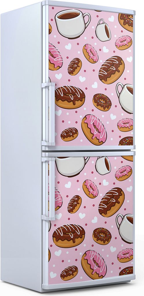 Kühlschrankdekoration 60x180 cm Aufkleber auf dem Kühlschrank - Süßer Donut und Kaffee