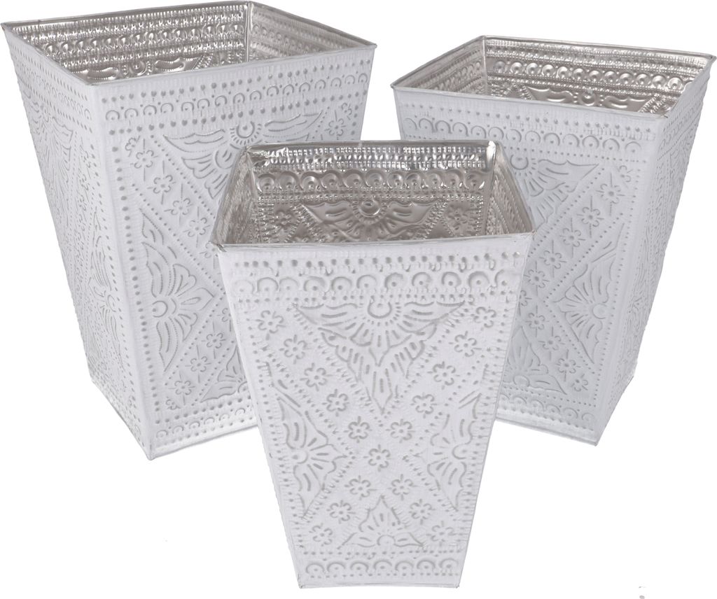 Papierkorb, Exotischer Übertopf aus Geprägtem Aluminium in 3 Größen - Weiß, Größe: Klein (31*25*25cm)