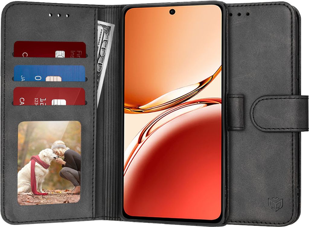 Techsuit Diary Book Wallet Klapphülle für Oppo Reno12 F/Reno12 FS - Schwarz
