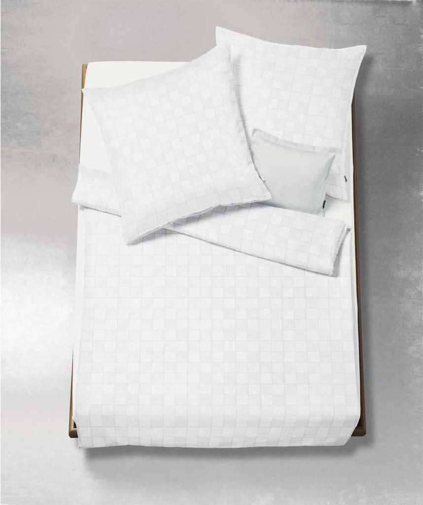 Fleuresse Jacquard Bettwäsche Jade Jaquard Kariert 100% Baumwolle Reißverschluss Bettbezug Kissenbezug Bettgarnitur Bettwäsche-Set 240x220 cm Weiß