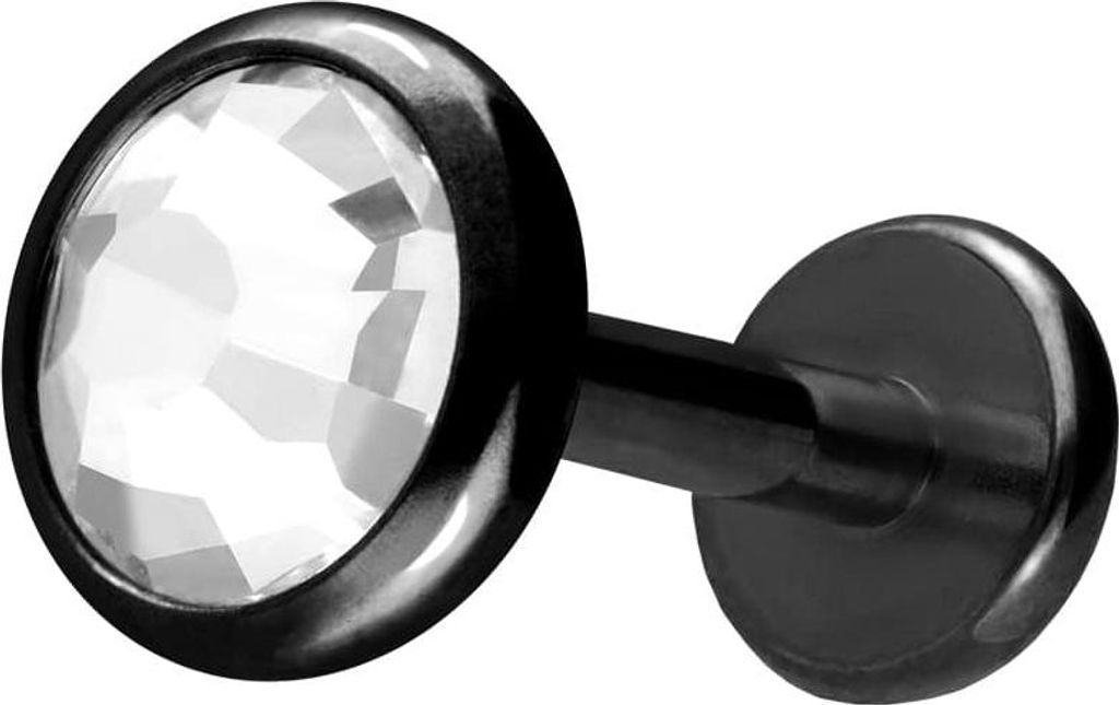 Ohrpiercing, Nasenpiercing Titan Labret mit Innengewinde KRISTALLDISC Schwarz Stablänge: 6mm | Stabstärke: 1,2mm | Discgröße: 5mm