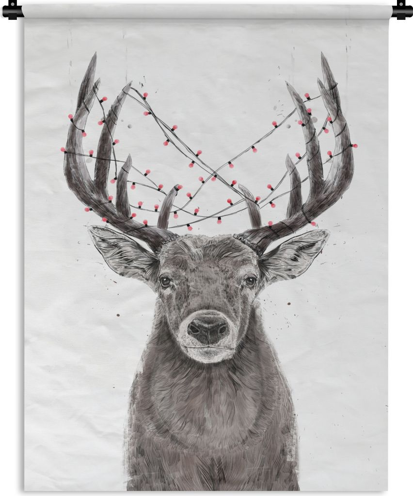 MuchoWow Wandteppich Wandbehang Hirsche - Weihnachten - Lichter - Tiere 150x200 cm Tapisserie Dekoration Wandtuch - Wandaufhängung - Moderner