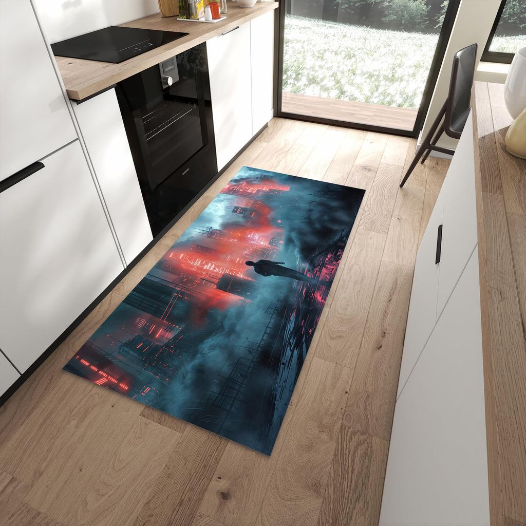 Küchenteppich 90x180cm rutschfest & abwischbar PVC Läufer - Neonstadt