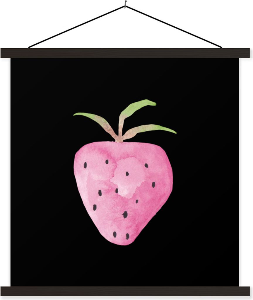 MuchoWow Textilposter Erdbeere - Aquarell - Schwarz 40x40 cm mit schwarzem Rahmen - Fotos