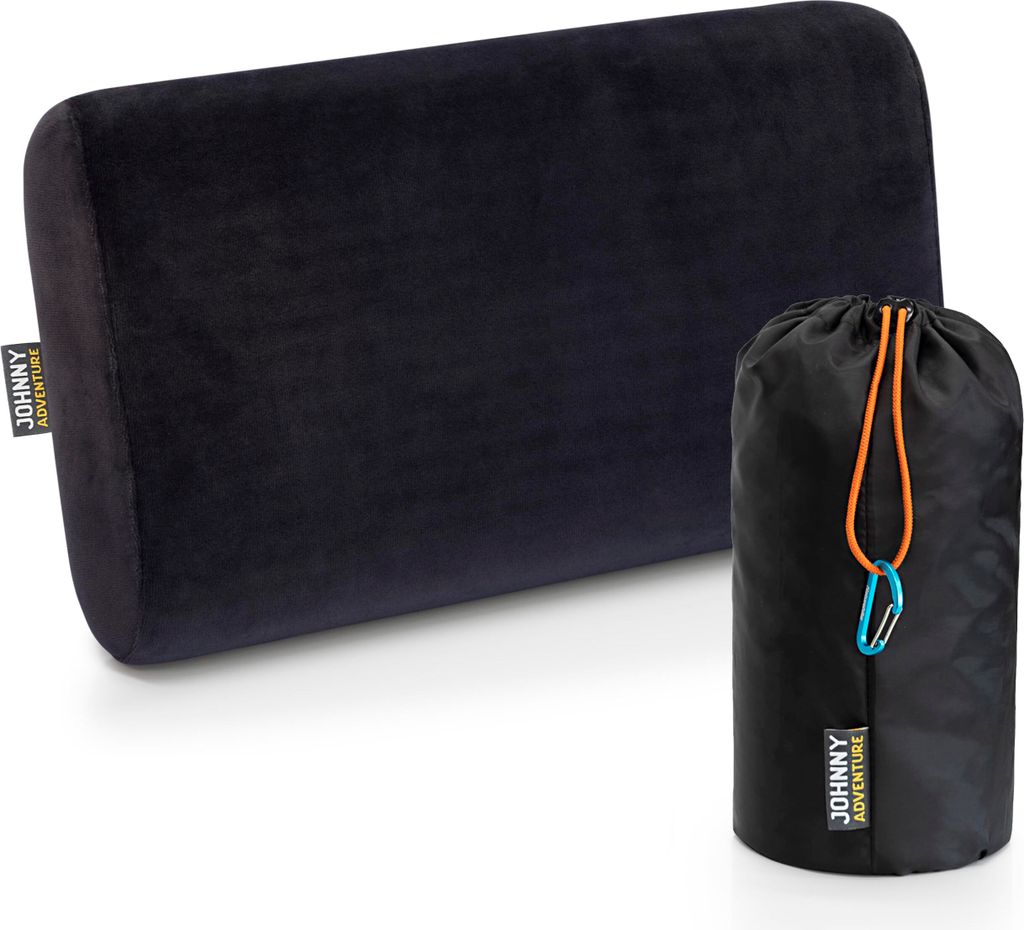 Johnny Adventure - Reisekissen 40x23x9cm, Nackenkissen Memory Schaum, Orthopädisches Kopfkissen Reisen, Camping, Flugzeug, Travel, Bett, waschbare...