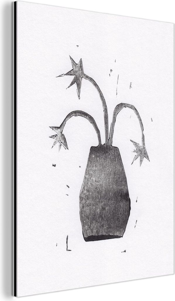 MuchoWow Wanddekoration Metall Metallbild Wandkunst 90x120 cm Pflanze - Vase - Schwarz - Weiß - Blume MuchoWow Aluminium Gemälde - Industrial