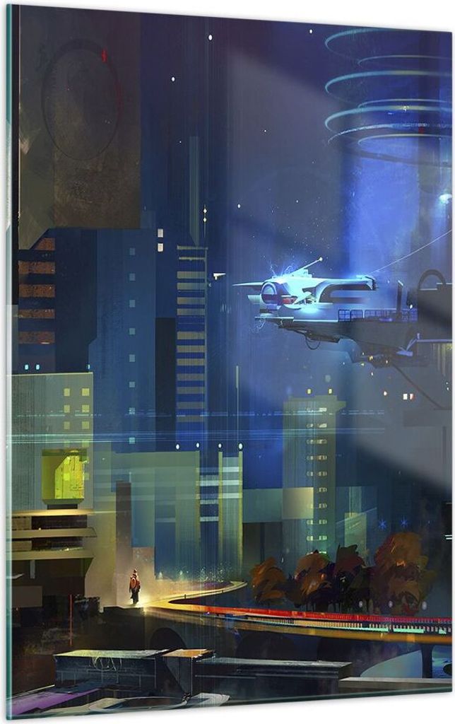 Bilder auf glas - Einteilig - Fantasie Stadt - 50x70cm - Glasbilder - Wandbilder - Bilder - zum Aufhängen bereit - Wanddekoration aus Glas - Glas ...