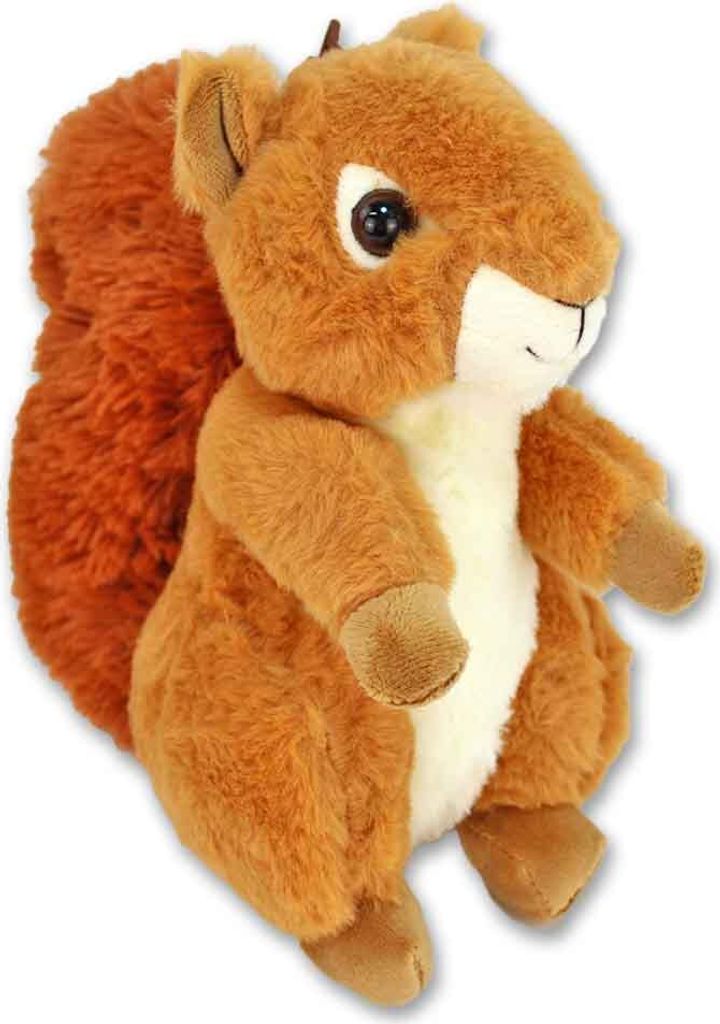 A plush toy squirrel on a white background.