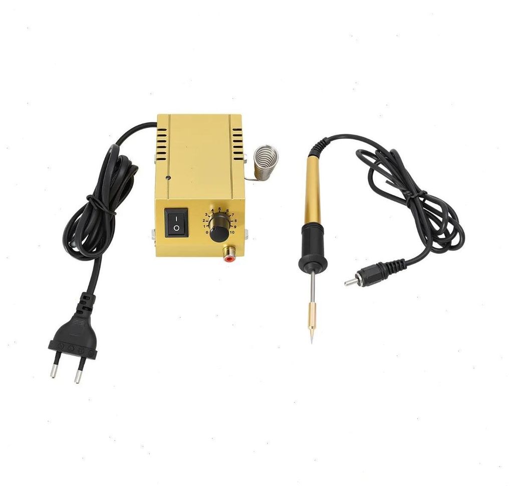 Mini Lötstation - Lötstation 12 V - Einstellbare Leistung 1–18 W - 50–450 °C, 10 Stufen - 220 V Netzspannung - Halter & Hitzeschild - Gelb