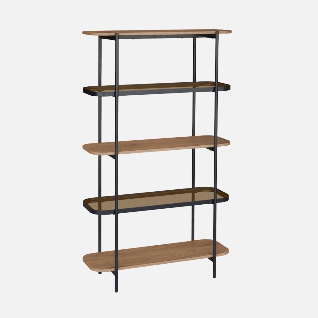 sweeek - Bücherregal aus Glas, Holzdekor und Stahl mit 5 Produktbild 
