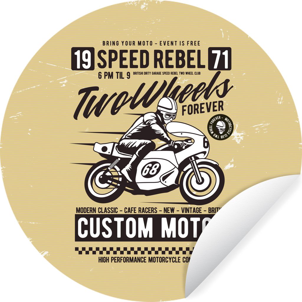 MuchoWow Runde Wandtattoo - Wandsticker Tapete Aufkleber Motorrad - Motorradhelm - Mann - Vintage Ø 80 cm Selbstklebend und Repositionierbar - W...