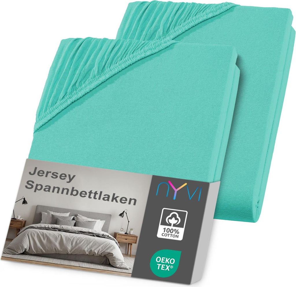 NYVI Jersey Spannbettlaken DreamScience 180x200 - 200x200 cm mint 2er Set für Matratzen bis 22 cm Höhe - Weich & Anschmiegsam, Rundumgummizug, B...
