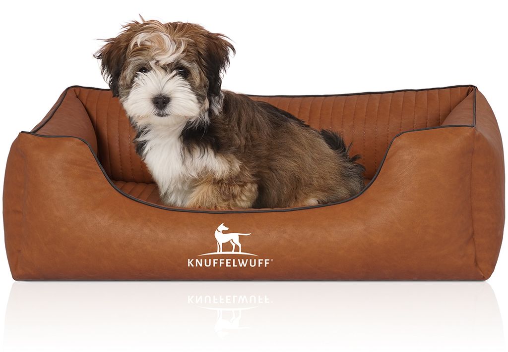 Knuffelwuff Orthopädisches Hundebett Chesapeake aus Laser gestepptem marmoriertem Kunstleder M-L 85 x 63cm Rusty