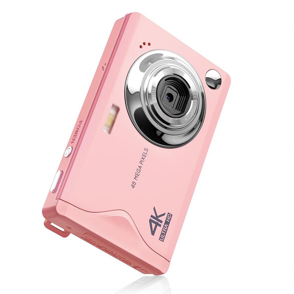 Digitalkamera, 4K HD 1080P 48MP Fotokamera Kompaktkamera, Mini Digitalkamera mit 32GB SD-Kart, LCD-Bildschirm,16X Digitalzoom für Anfänger(Rosa)